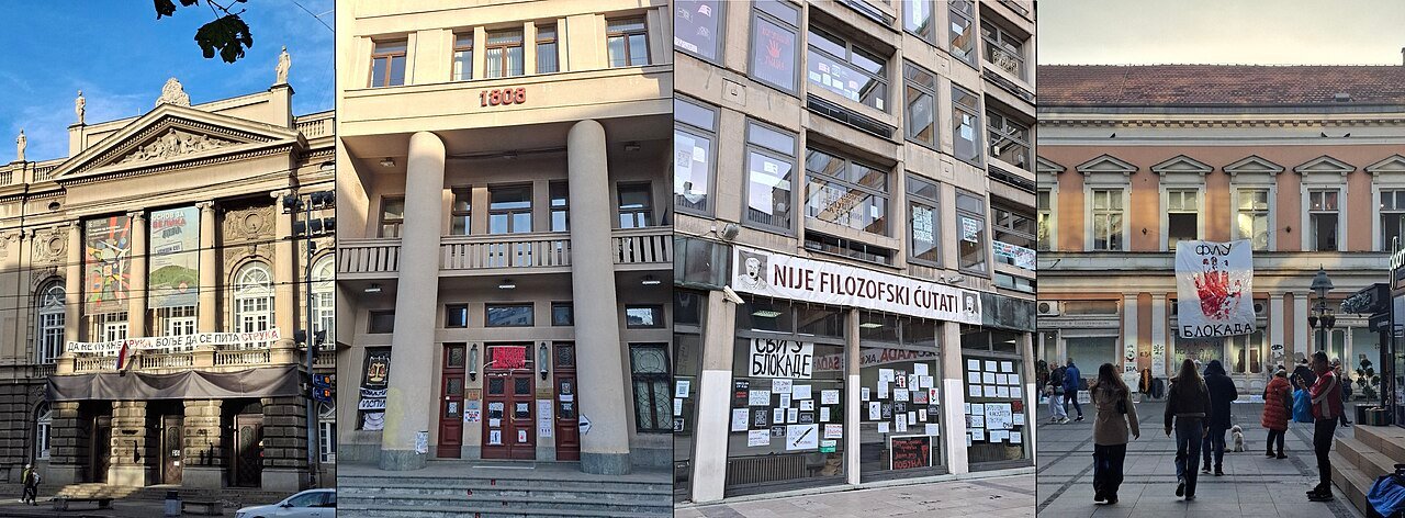 Estudiantes bloquean las facultades de la Universidad de Belgrado durante las protestas de enero de 2025 en Serbia.