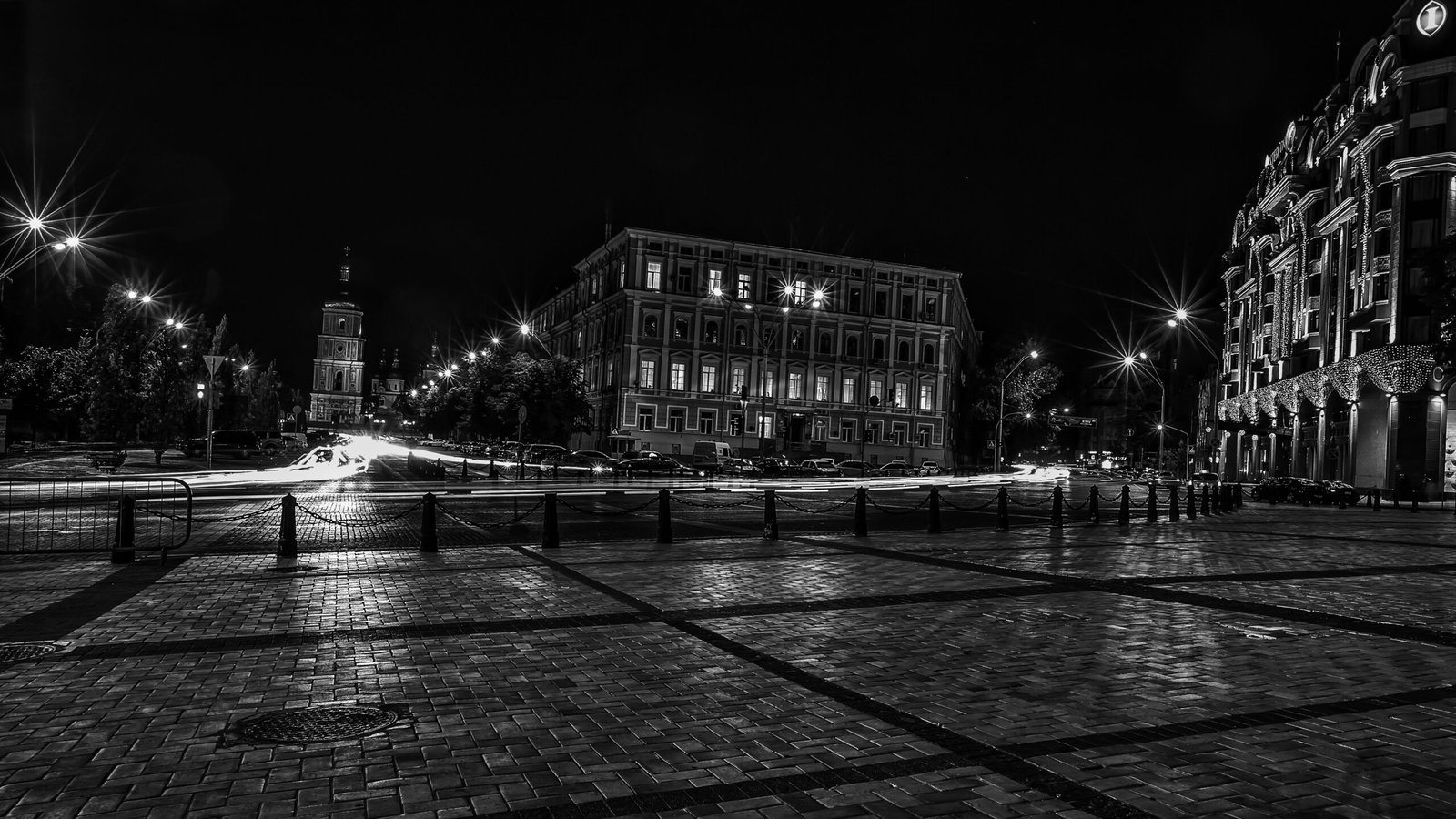 Panorama nocturno de Kiev, Ucrania