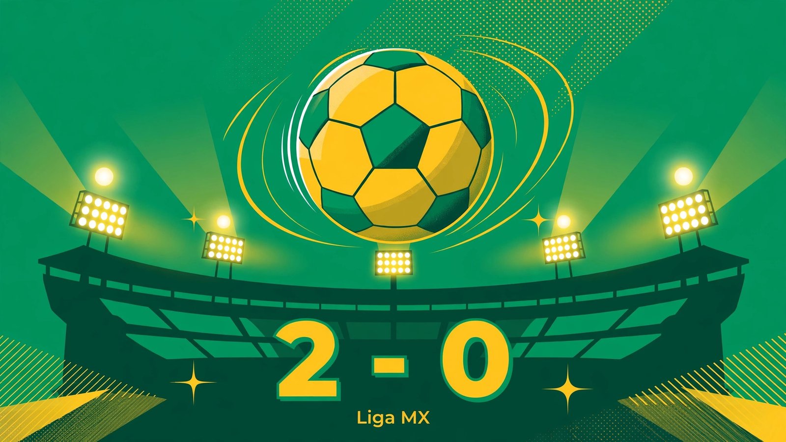 Ilustración editorial: balón de fútbol y estadio iluminado