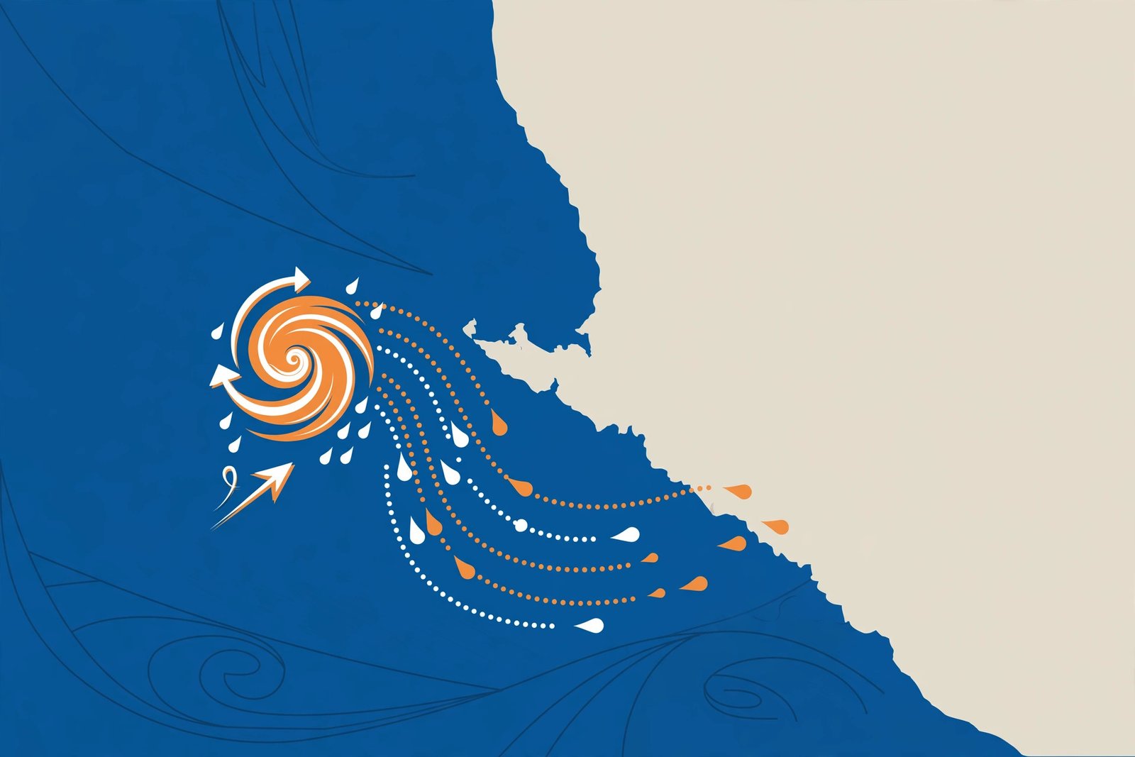Gráfica editorial del mapa de la costa del Pacífico con el ciclón Trudy frente a Jalisco